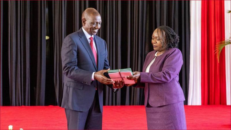 President William Ruto receives the report on the protesters' victims' compensation framework.